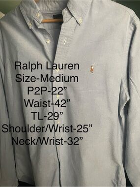 Ralph Lauren Men's Light Blue Classic Fit Button-Down Size-M